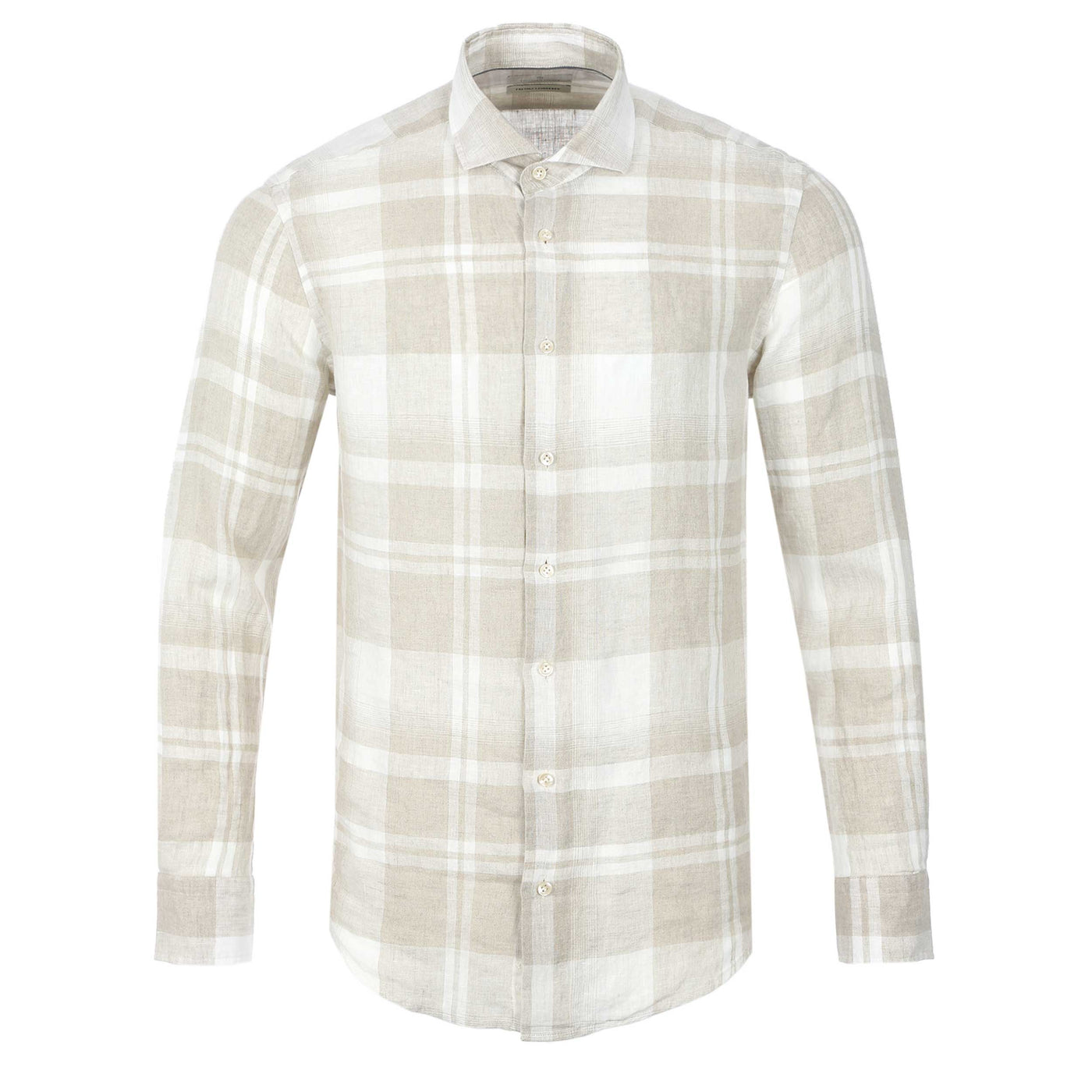 Thomas Maine Linen Check Shirt in Beige