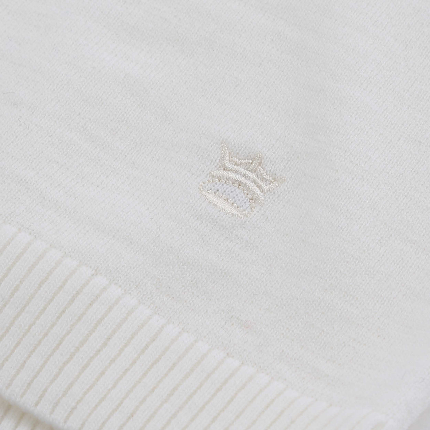 Thomas Maine Merino Zip Knit Polo in Off White Logo