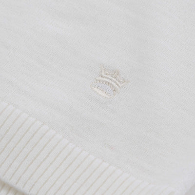 Thomas Maine Merino Zip Knit Polo in Off White Logo