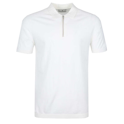 Thomas Maine Merino Zip Knit Polo in Off White