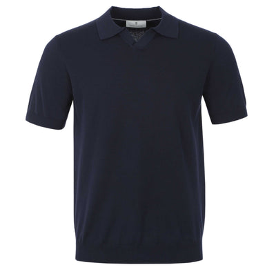 Thomas Maine Open Neck Knit Polo in Navy