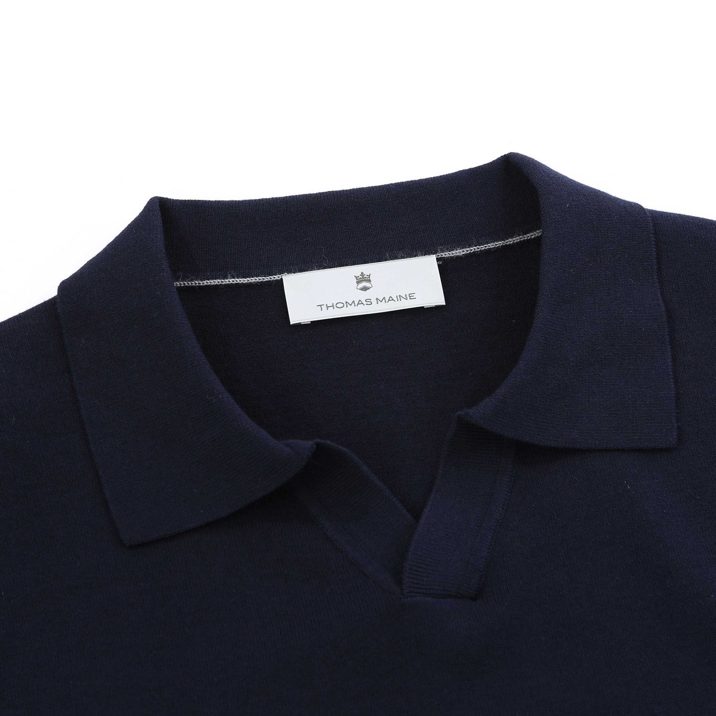 Thomas Maine Open Neck Knit Polo in Navy Placket