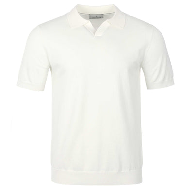 Thomas Maine Open Neck Knit Polo in Off White