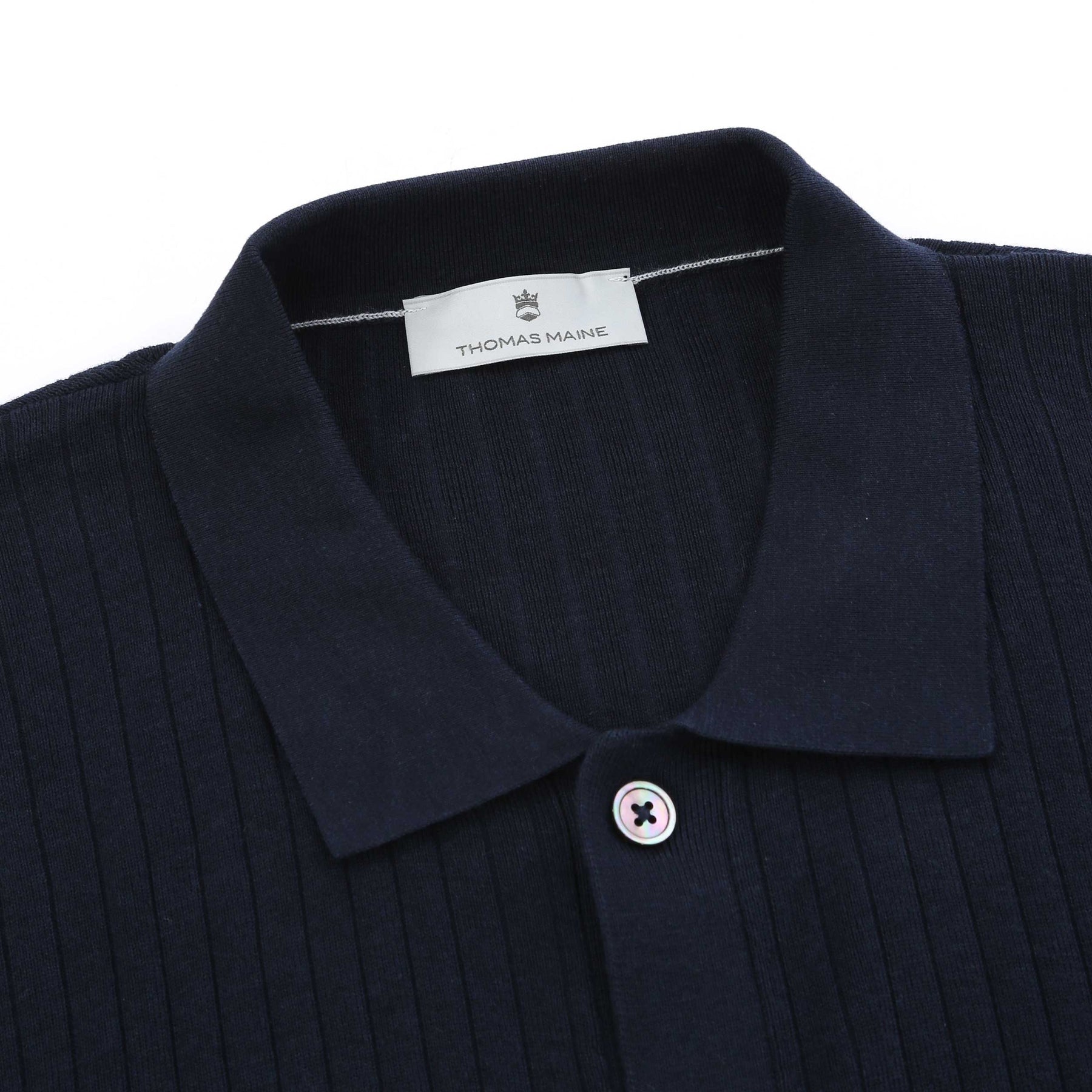 Dial Button Ribbed Thomas Maine Ribbed Button Thru Knitted Polo in Navy – Norton Barrie