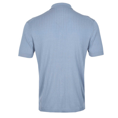 Thomas Maine Ribbed Button Thru Knitted Polo in Sky Blue Back