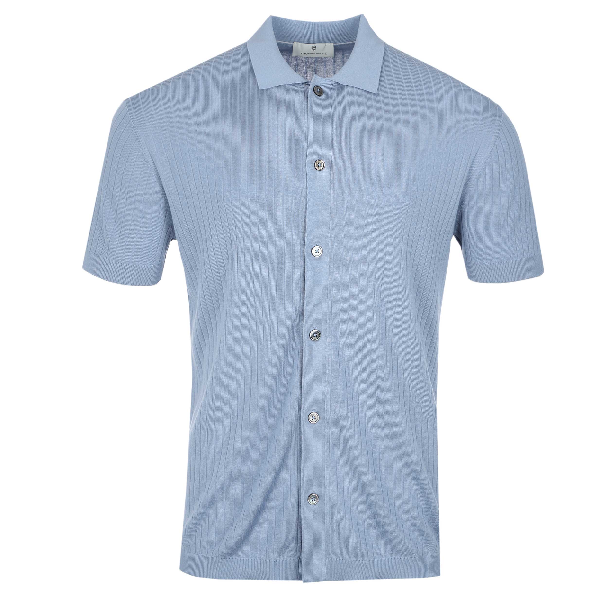 Blue Button Polyb Thomas Maine Ribbed Button Thru Knitted Polo in Sky Blue – Norton Barrie