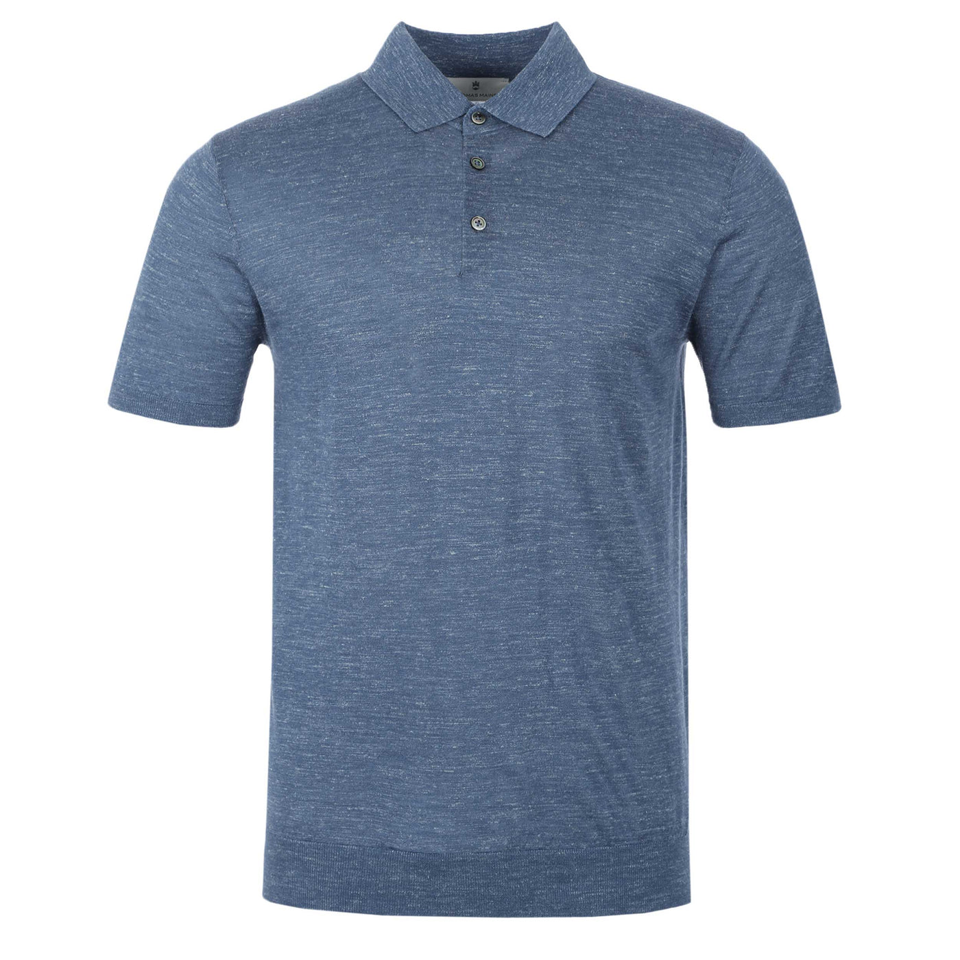 Thomas Maine Silk Linen Mix Button Knit Polo in Blue Thomas