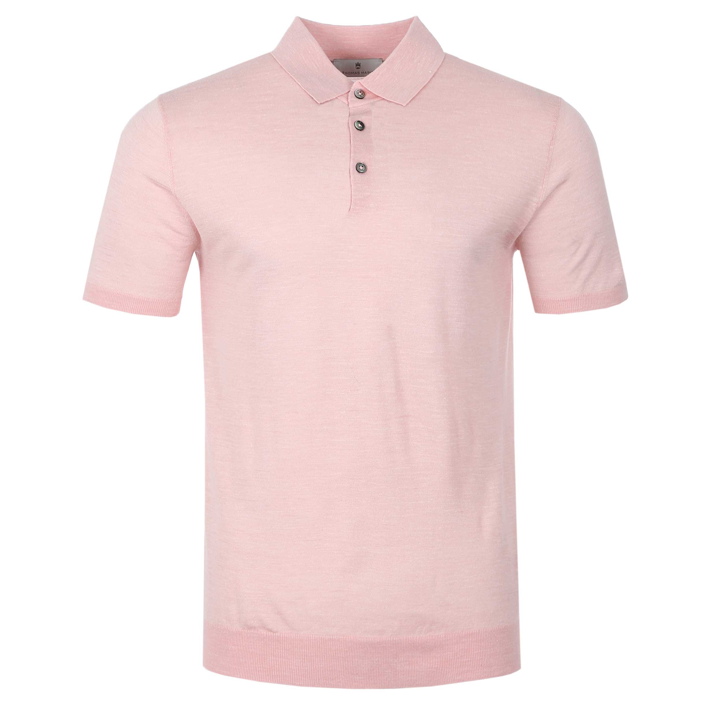 Thomas Maine Silk Linen Mix 3 Button Knit Polo in Pink