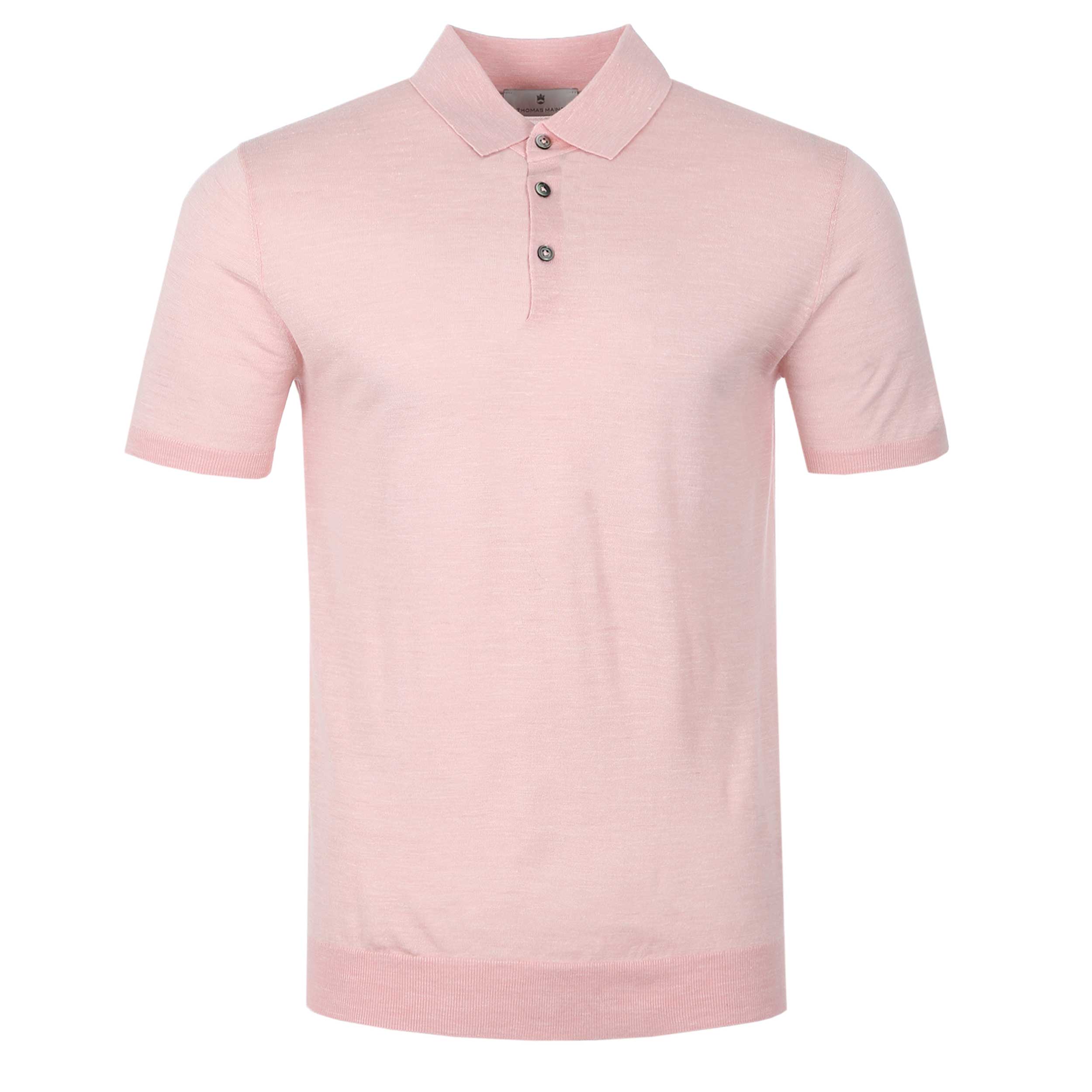 Thomas Maine Silk Linen Mix 3 Button Knit Polo in Pink