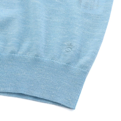 Thomas Maine Silk Linen Mix 3 Button Knit Polo in Sky Blue Logo
