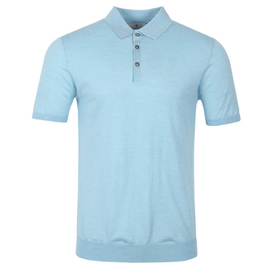 Thomas Maine Silk Linen Mix 3 Button Knit Polo in Sky Blue