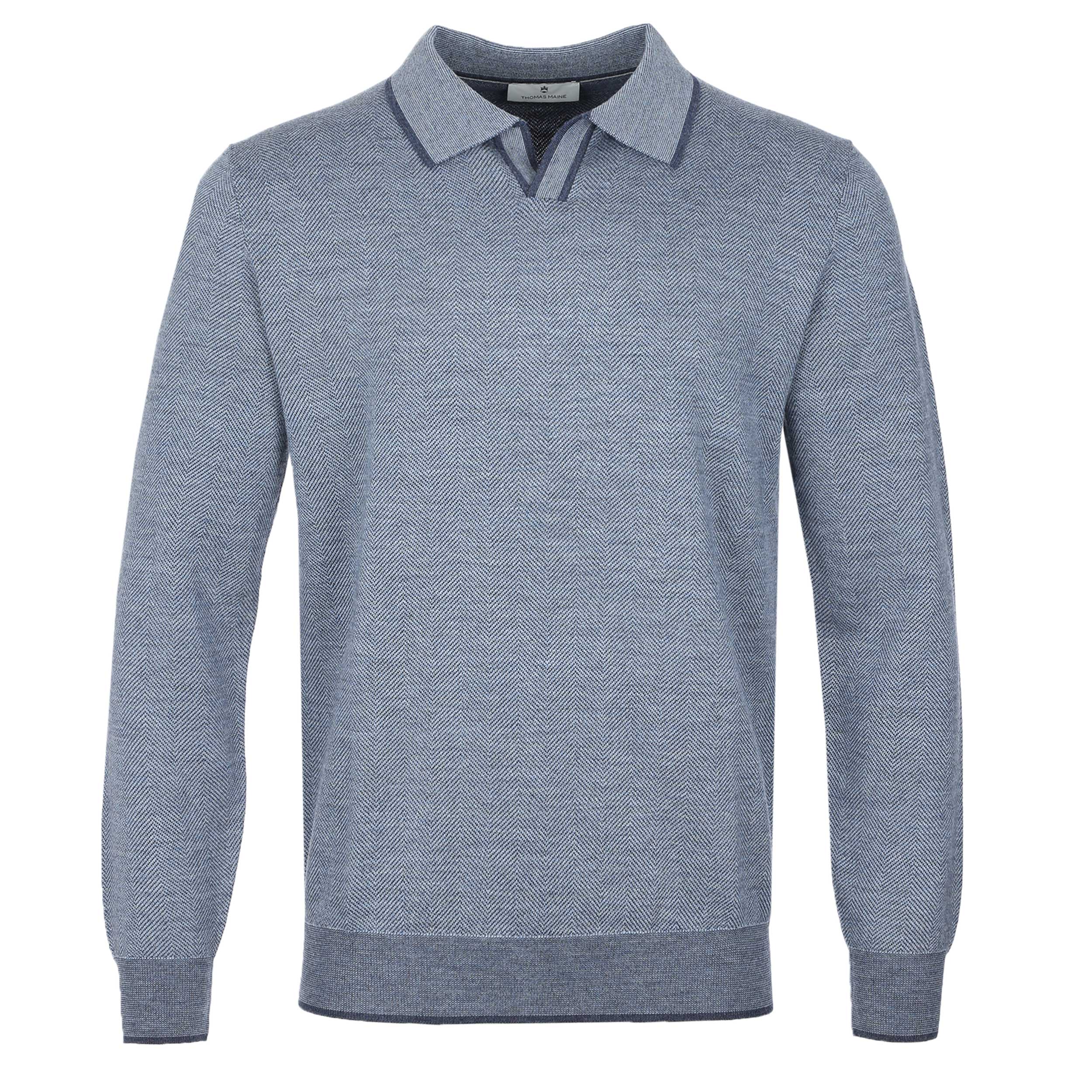 Thomas Maine Skipper Collar Knitwear in Blue Marl