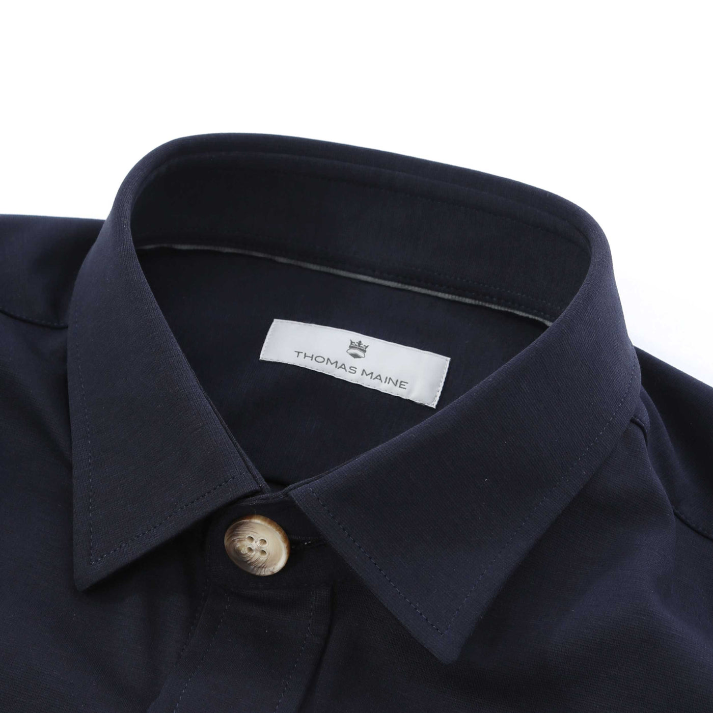 Thomas Maine Stretch Overshirt in Navy Collar