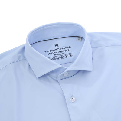 Thomas Maine Tech Luxe Stretch Shirt in Sky Blue Collar