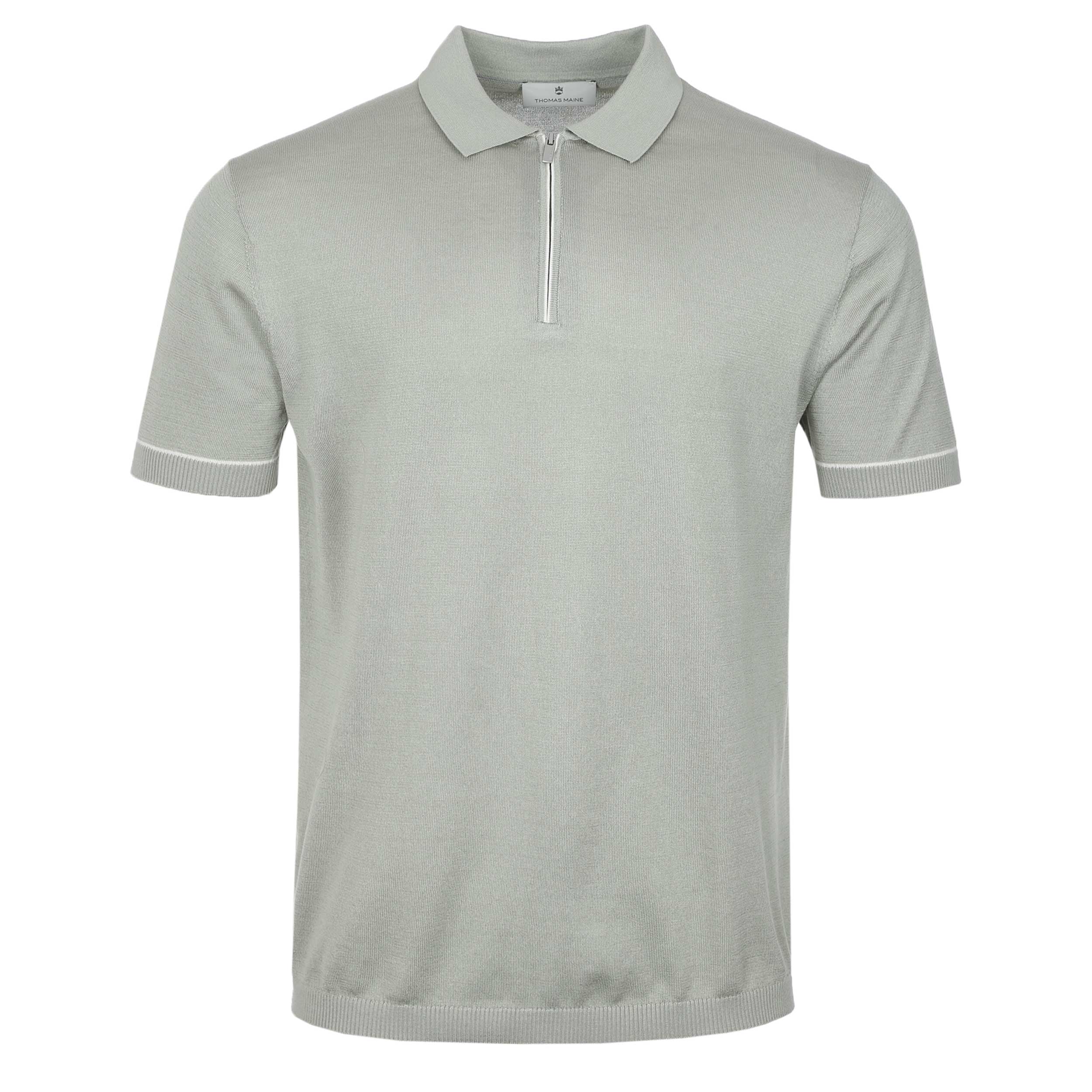 Thomas Maine Zip Polo Shirt in Sage Green