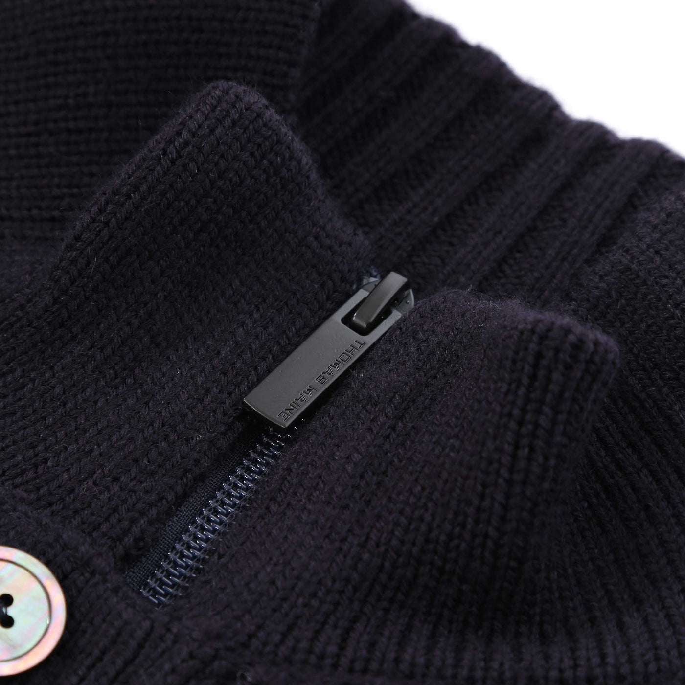 Thomas Maine Zip Thru Button Cardigan Knitwear in Navy Zip