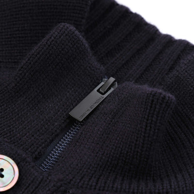 Thomas Maine Zip Thru Button Cardigan Knitwear in Navy Zip