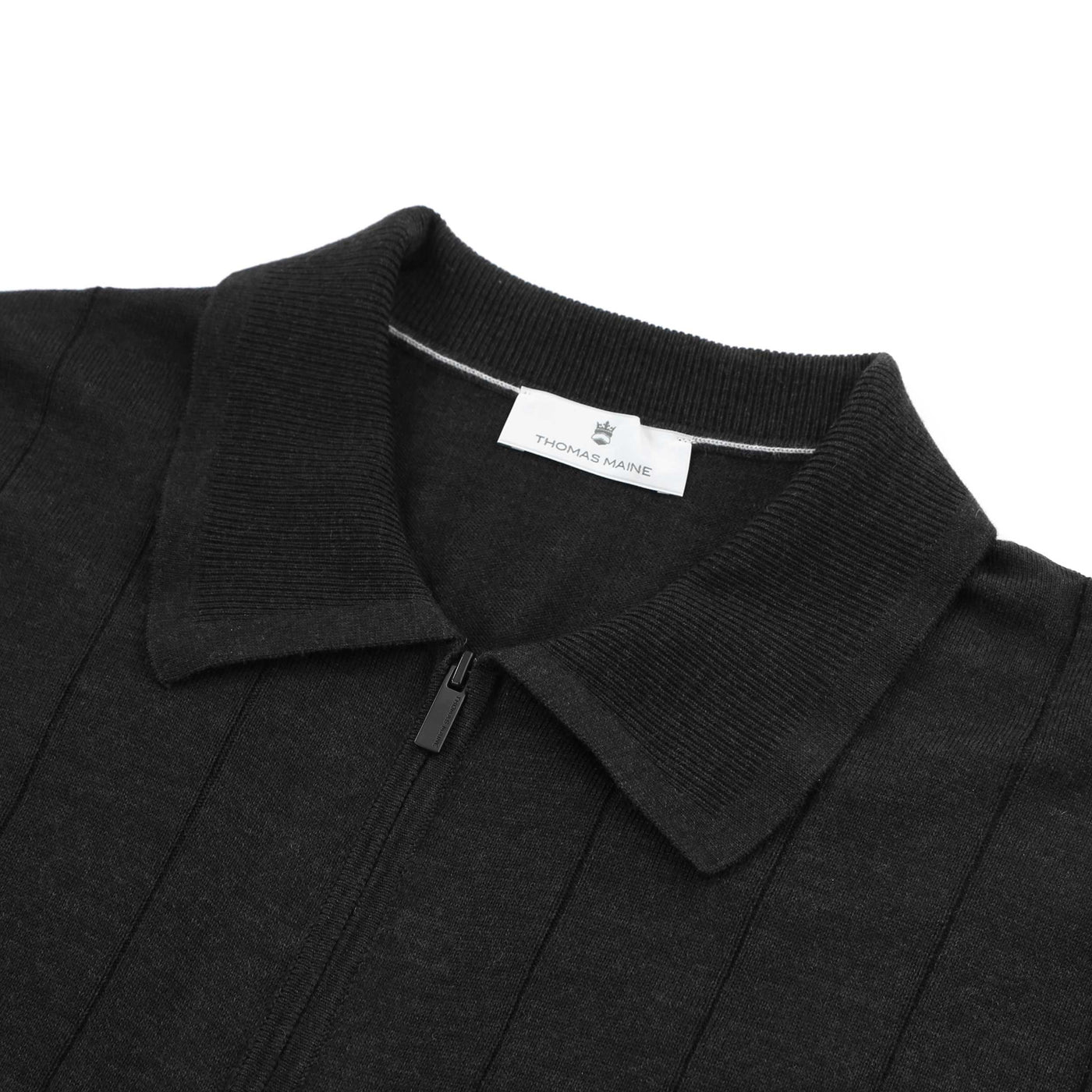 Thomas Maine Zip Thru Cardigan in Black Collar