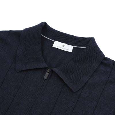 Thomas Maine Zip Thru Cardigan in Navy Collar