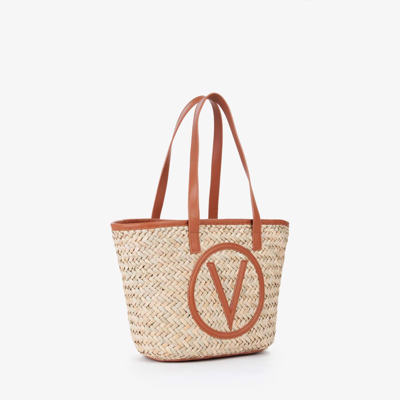 Valentino Bags Samuela Ladies Shopper Bag in Natural & Tan Angle