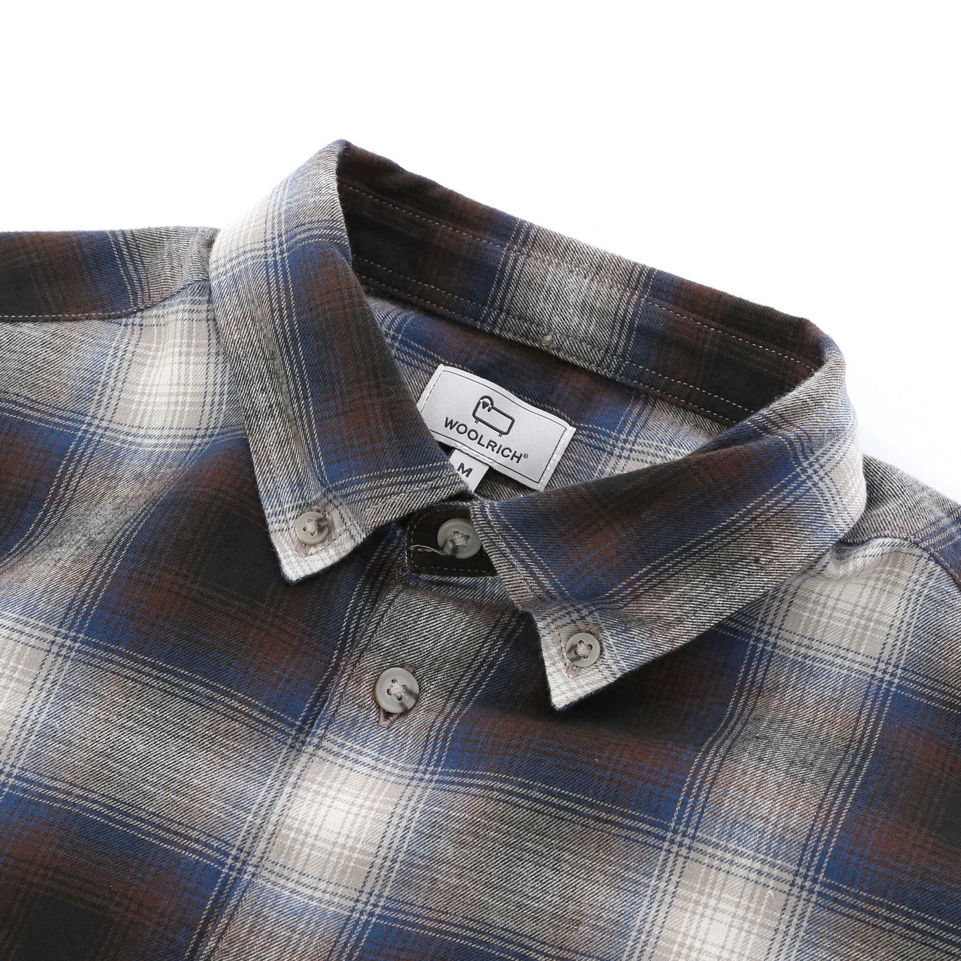 Woolrich Light Flannel Check Shirt in Grey Check Collar