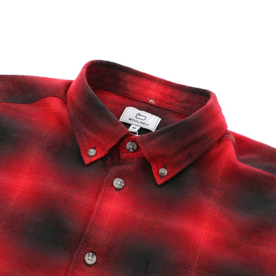 Woolrich Light Flannel Check Shirt in Red Check Collar
