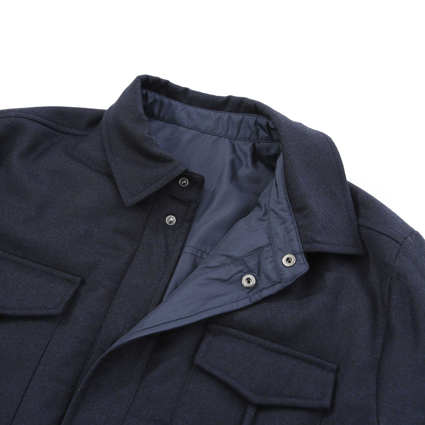 Canali Wool Flannel Jacket in Navy Stud Fastening