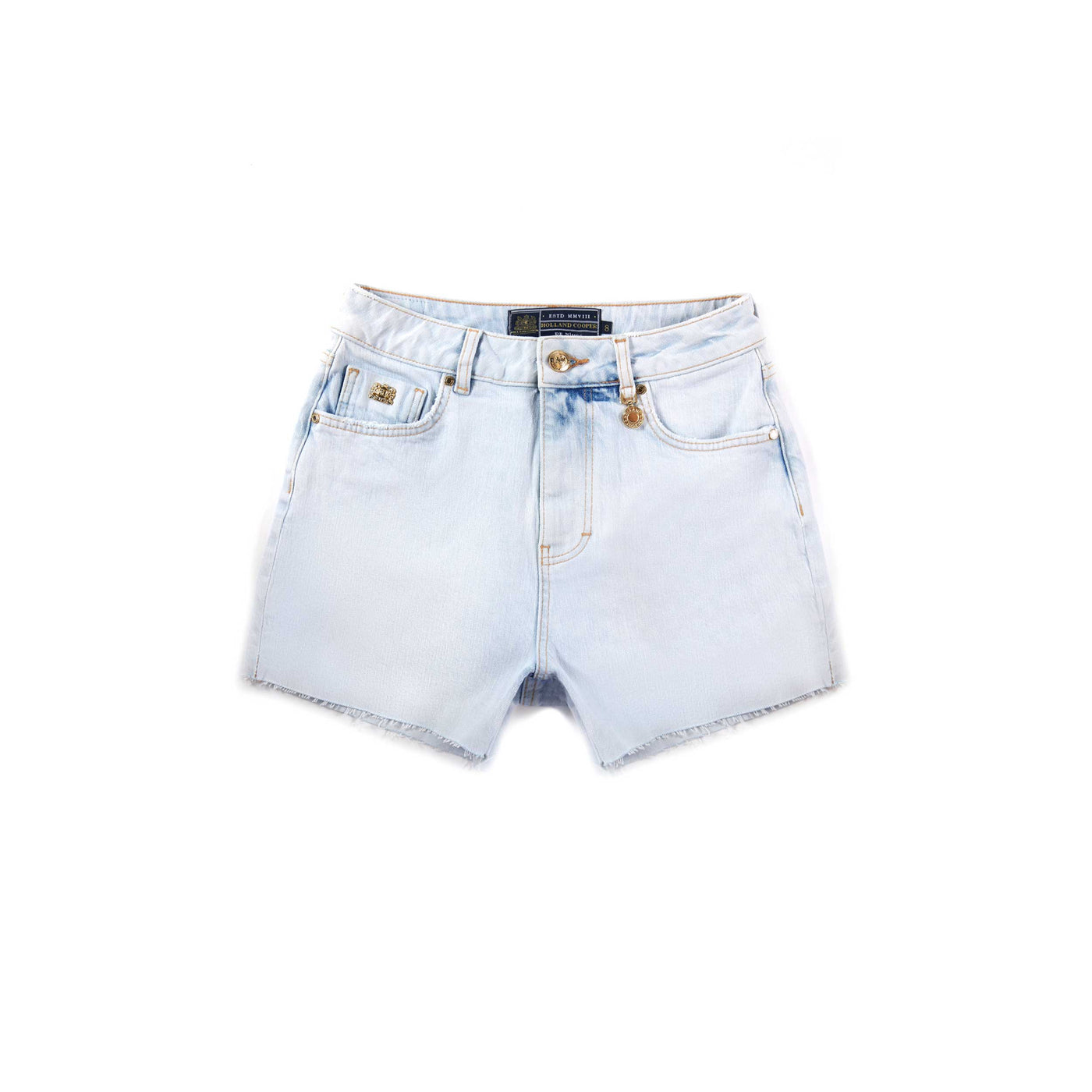 Holland Cooper High Rise Denim Short in Light Stone Wash Front