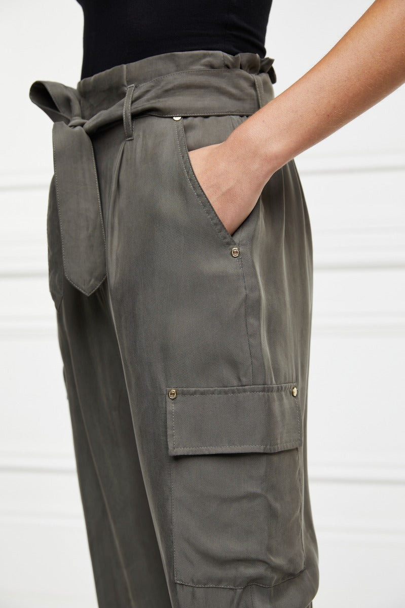 Holland Cooper Cupro Cargo Pant in Khaki Model Side