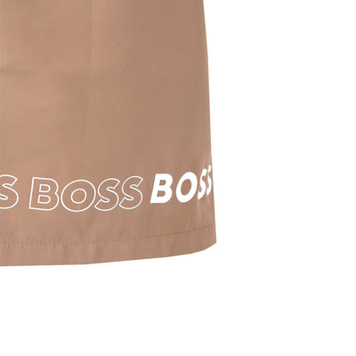 BOSS Dolphin Swim Short in Medium Beige Logo