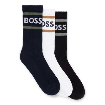 BOSS 3P Rib Stripe CC Sock in Black, Navy & White