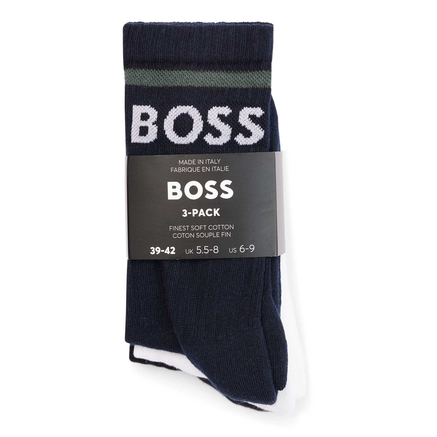 BOSS 3P Rib Stripe CC Sock in Black, Navy & White Pair