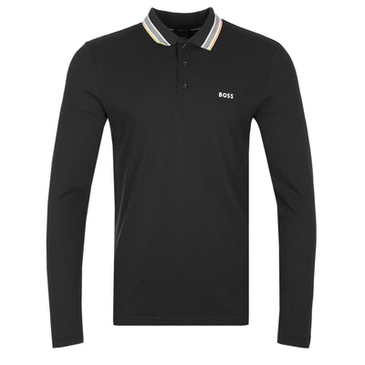 BOSS Plisy Long Sleeve Polo Shirt in Black