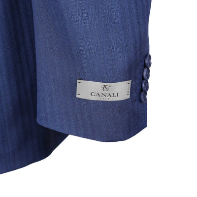 Canali Herringbone Notch Lapel Suit in Mid Blue Cuff