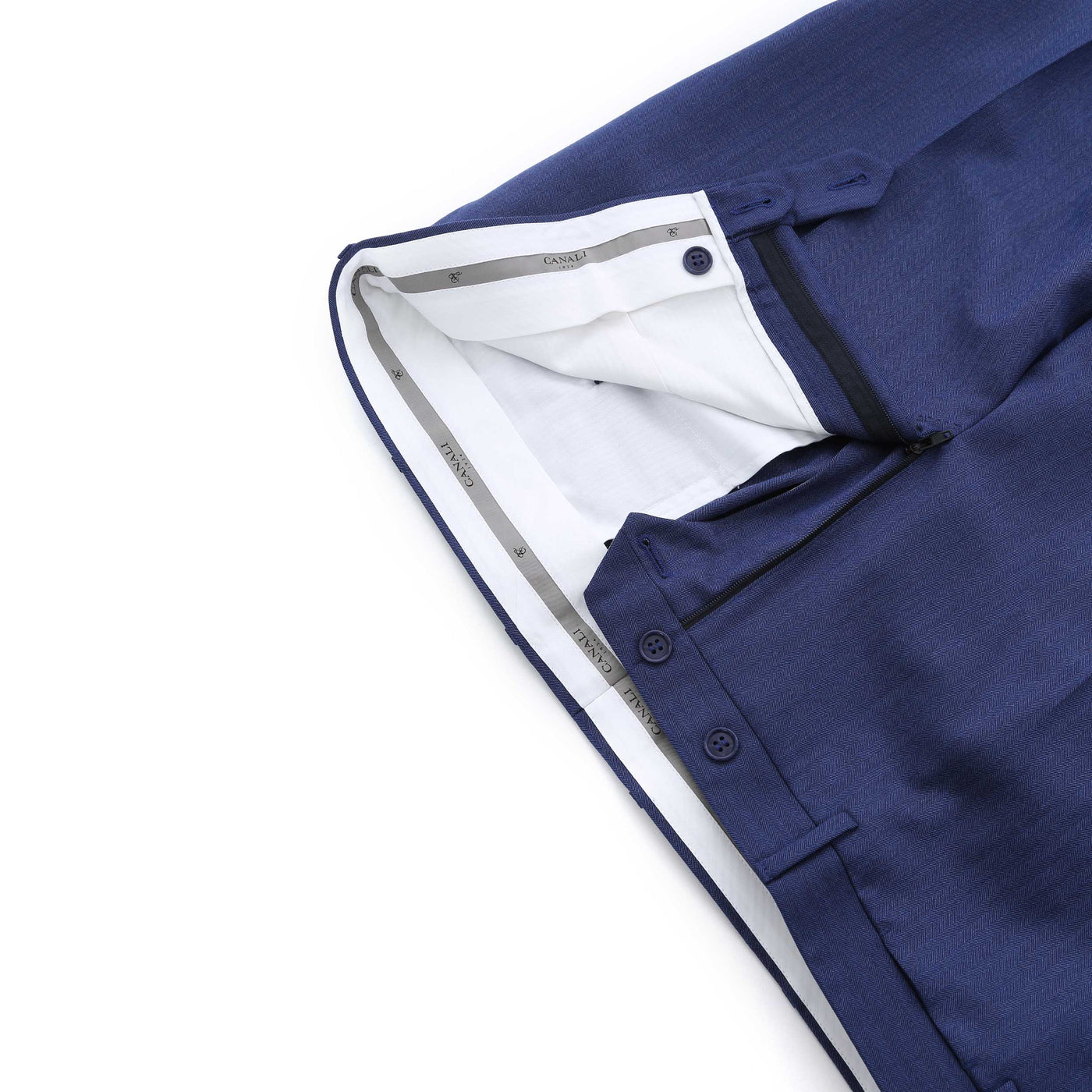 Canali Herringbone Notch Lapel Suit in Mid Blue Fly