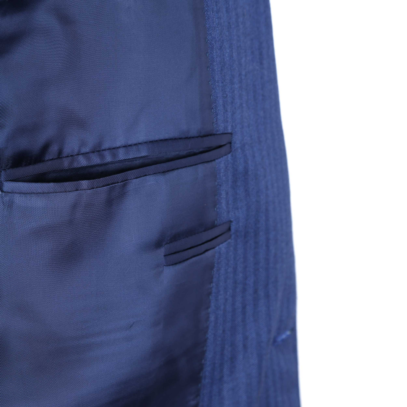 Canali Herringbone Notch Lapel Suit in Mid Blue Inside 2