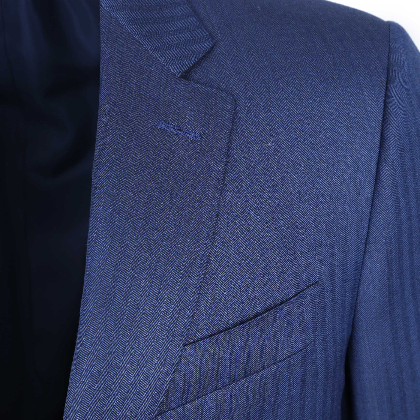 Canali Herringbone Notch Lapel Suit in Mid Blue Lapel