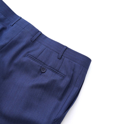 Canali Herringbone Notch Lapel Suit in Mid Blue Seat Pocket