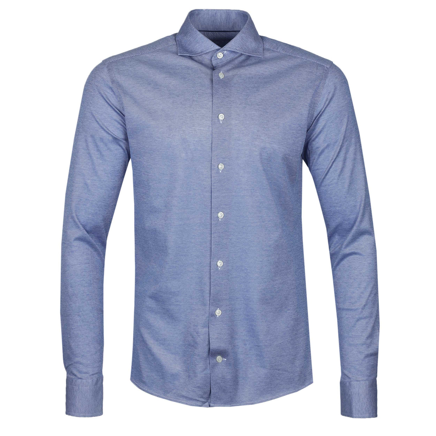 Eton Filo Di Scozia Oxford Pique Shirt in Mid Blue