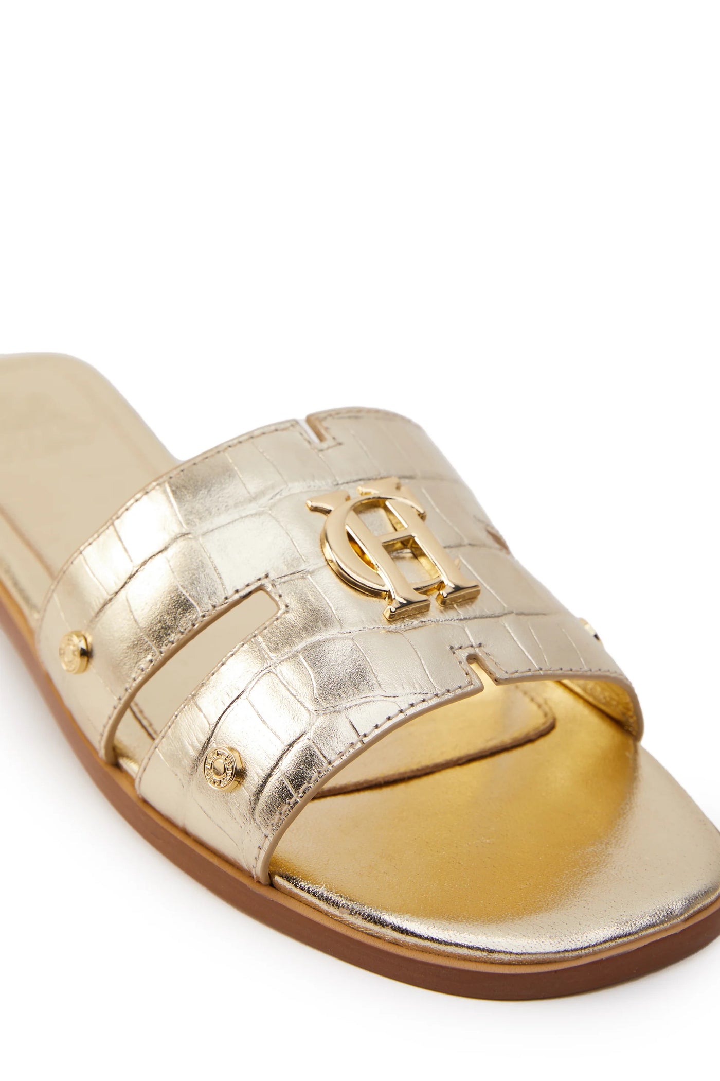 Holland Cooper Monogram Ladies Slider in Gold Croc Detail