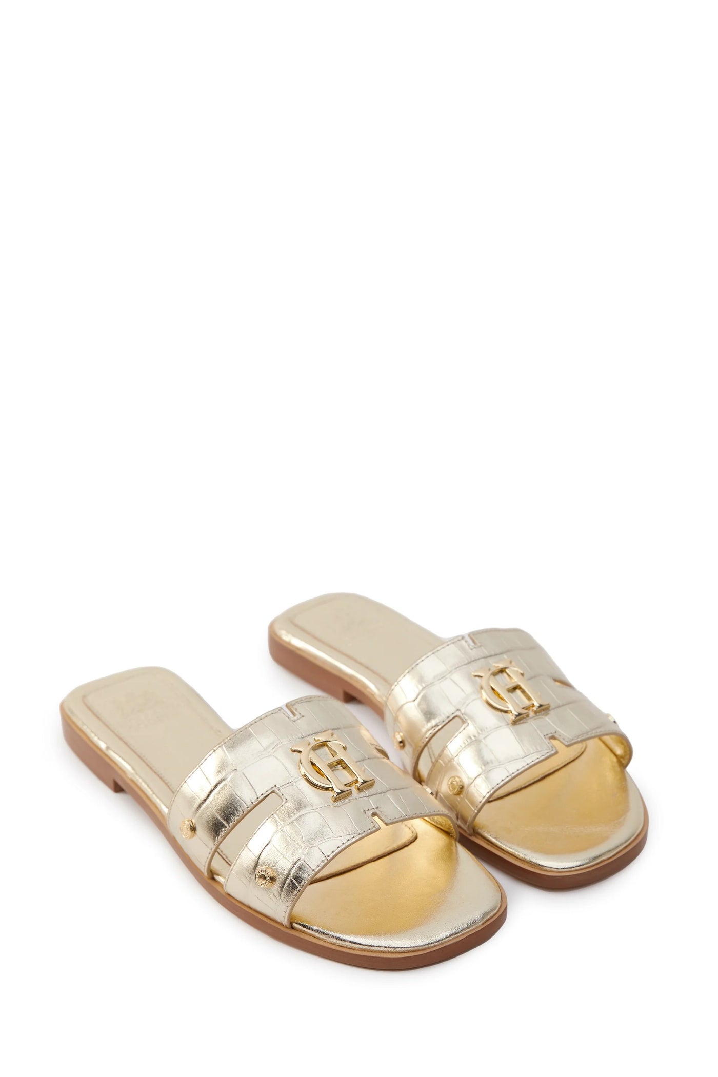 Holland Cooper Monogram Ladies Slider in Gold Croc Pair