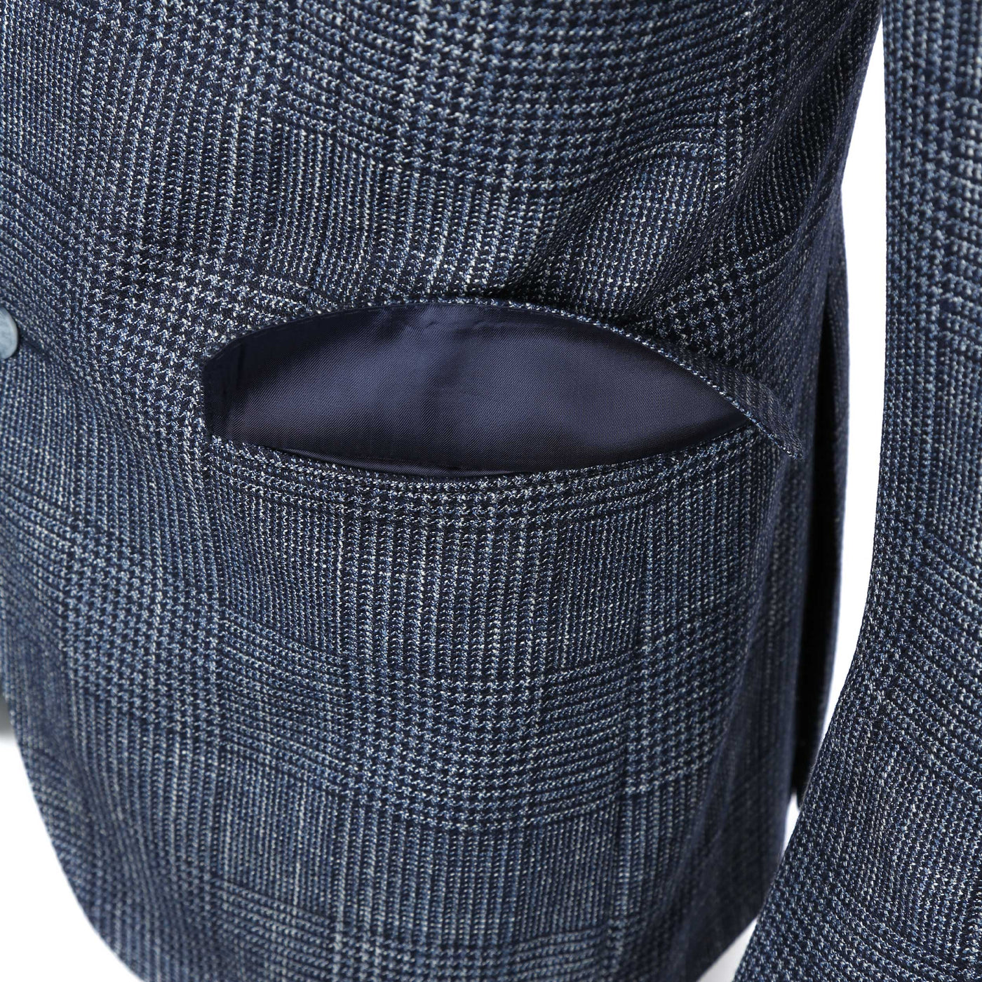 Norton Barrie Bespoke Jacket in Navy Check Lora Piana 8838 Pocket