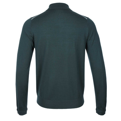 Paul Smith 4 Button LS Polo Knitwear in Dark Green Back