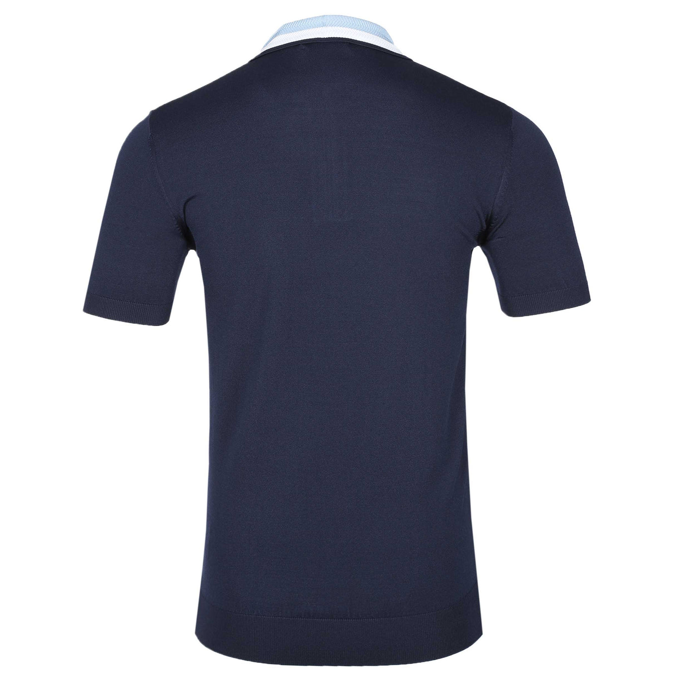 Remus Uomo Contrast Collar Knitted Zip Polo Shirt in Navy Back