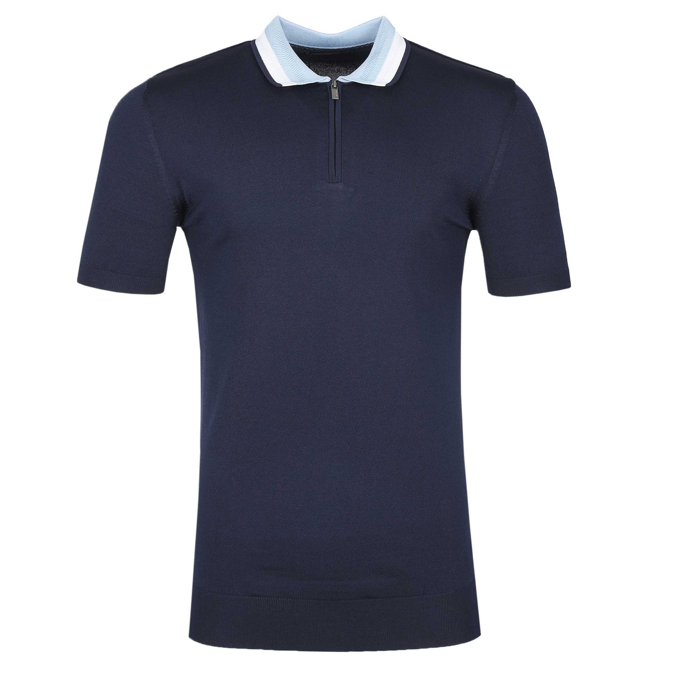 Remus Uomo Contrast Collar Knitted Zip Polo Shirt in Navy