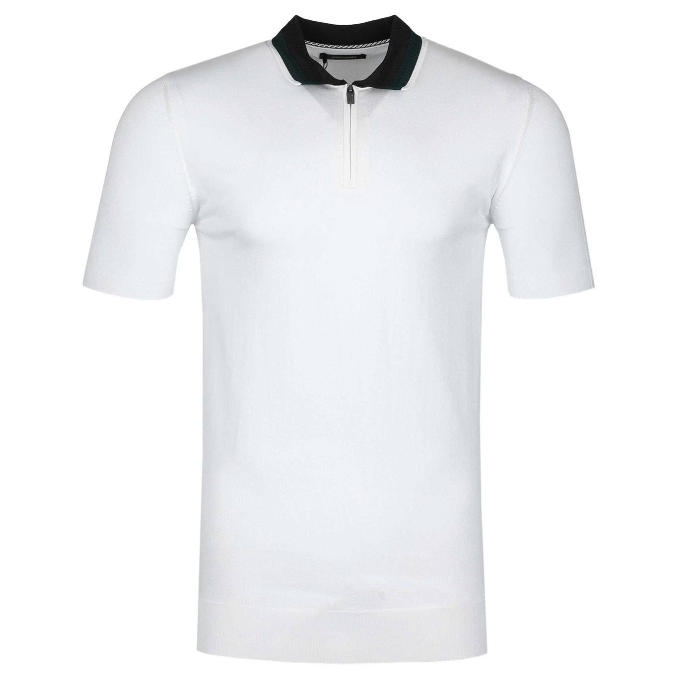 Remus Uomo Contrast Collar Knitted Zip Polo Shirt in White