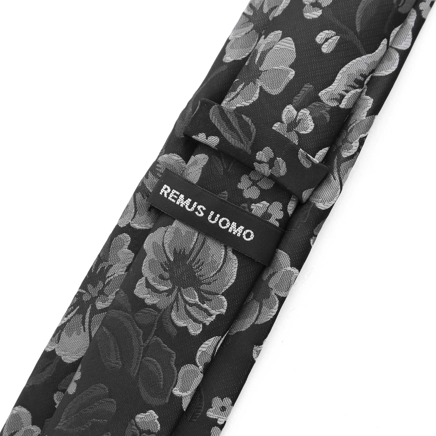 Remus Uomo Floral Tie & Hank Set in Black Back