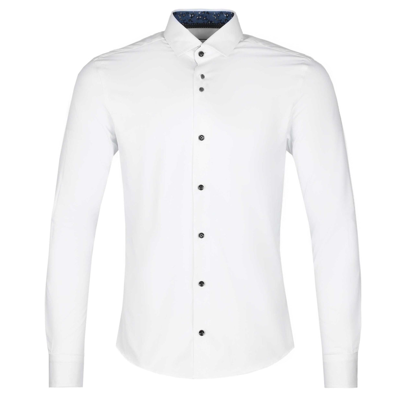 Remus Uomo Satin Stretch Trim Detail Shirt in White
