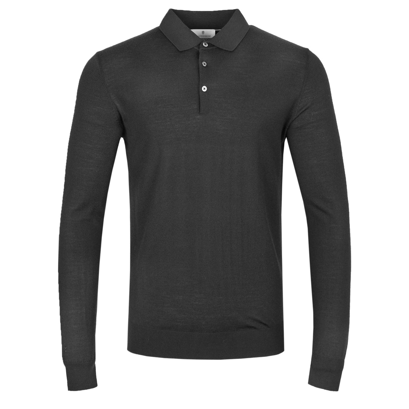 Thomas Maine 3 Button Long Sleeve Knitted Polo in Black