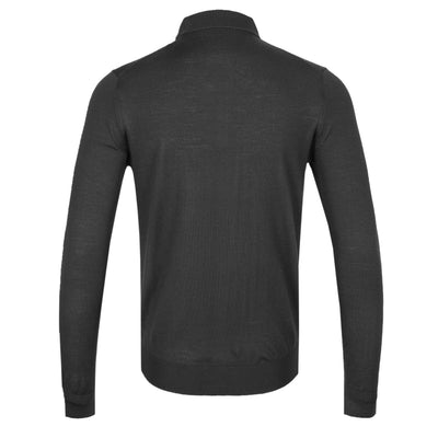 Thomas Maine 3 Button Long Sleeve Knitted Polo in Black
